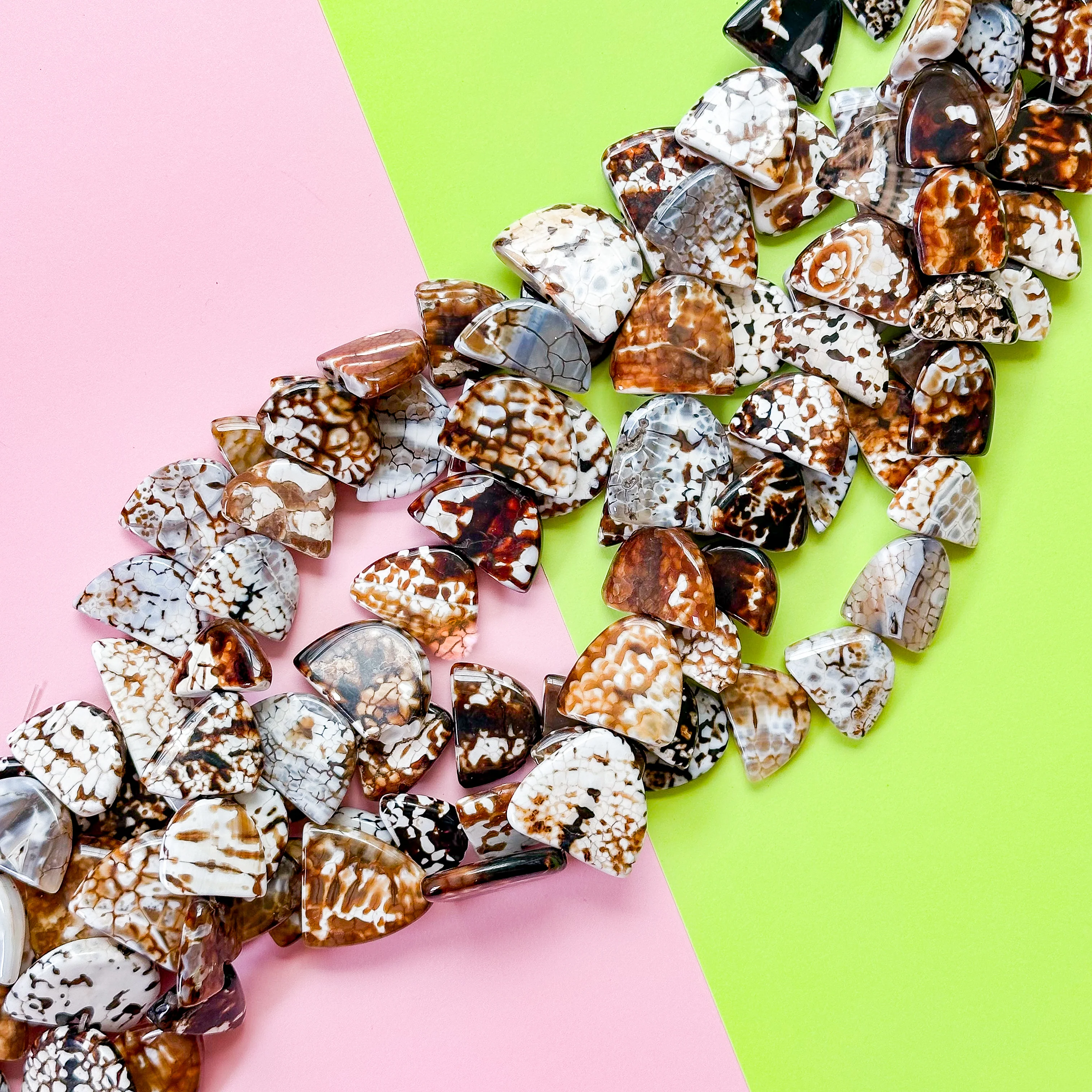 Large Flat Brown Spotted Agate Half Rounds Strand - Image 2