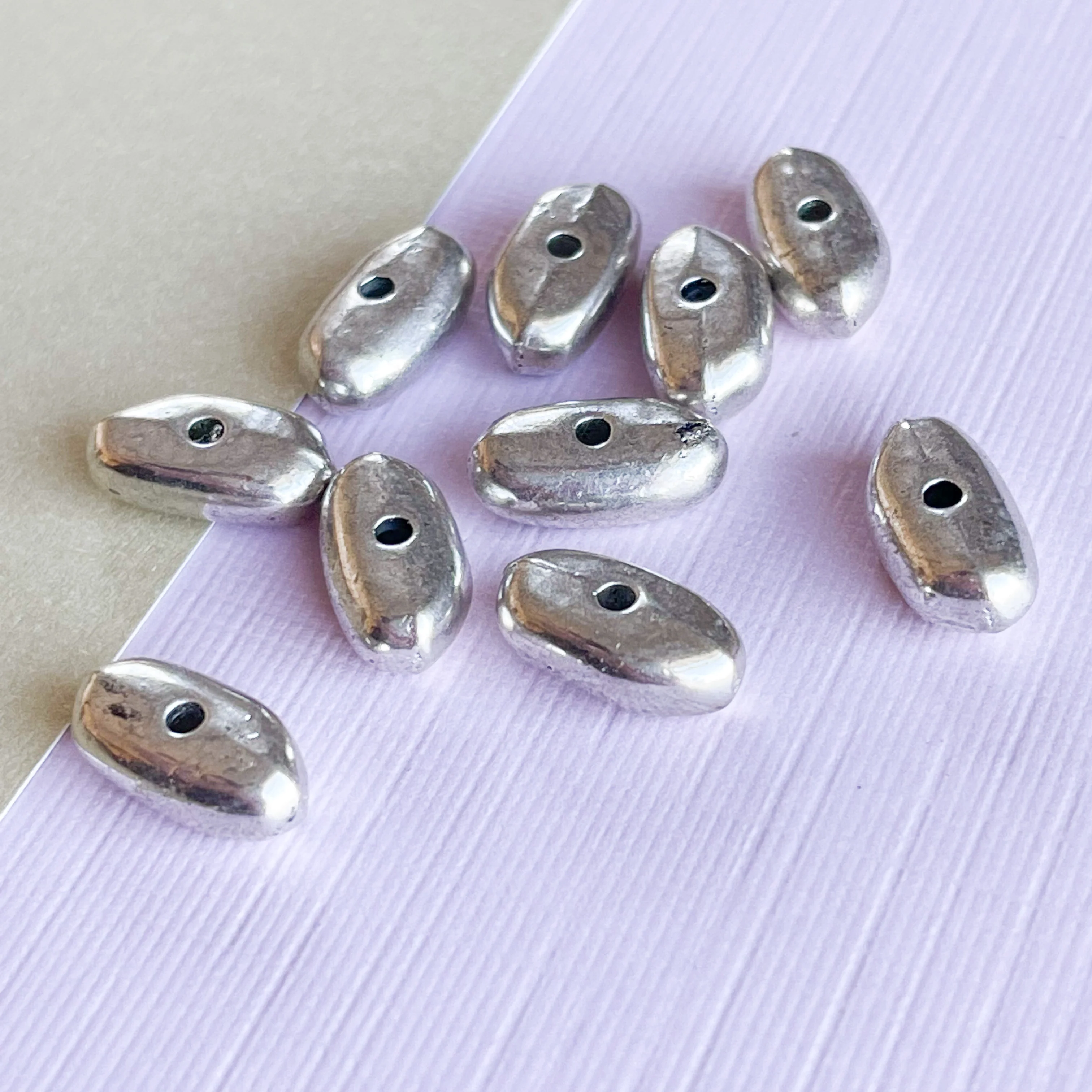 12mm Silver Pewter Oblong Bean - 10 Pack - Image 2